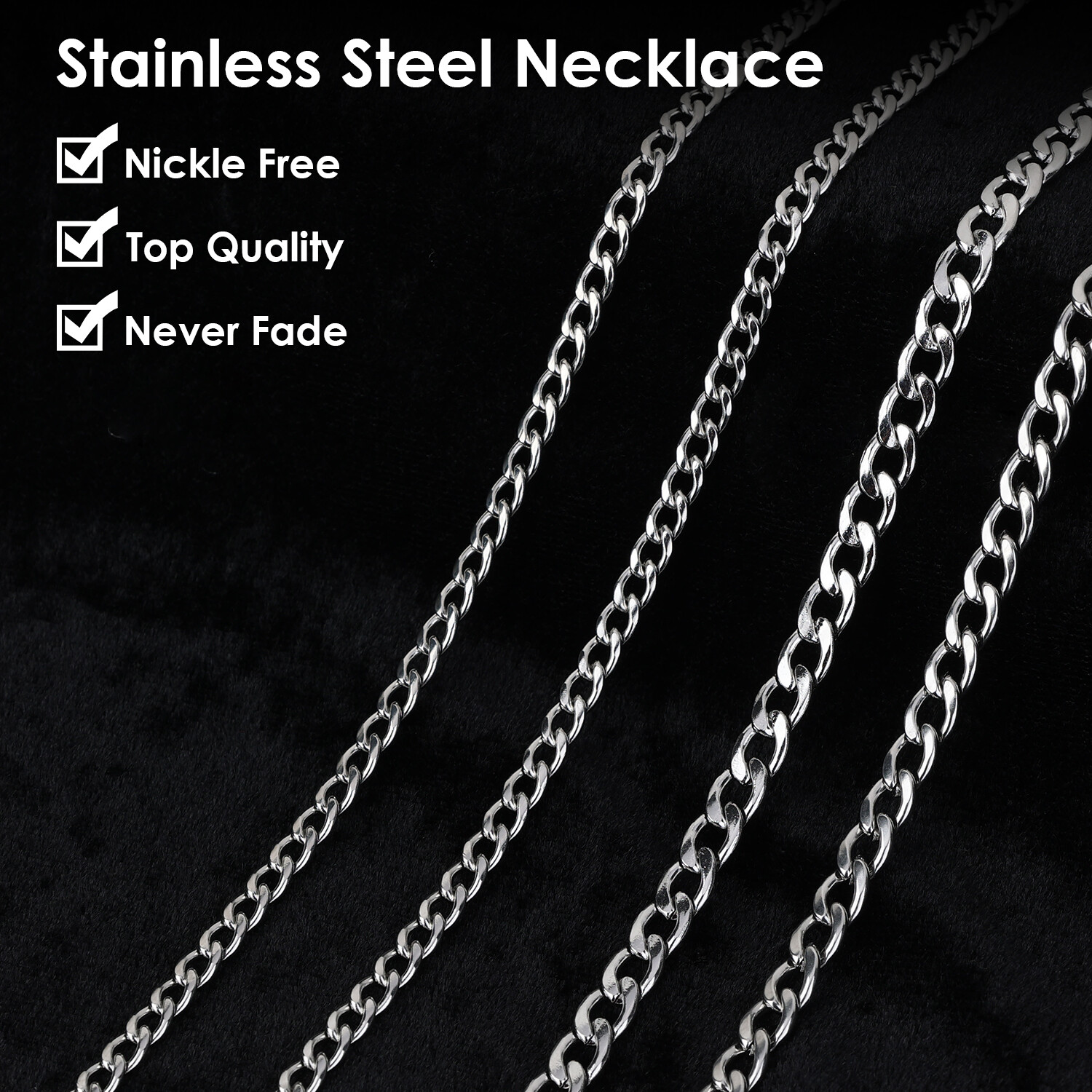 Valentine’s Day Gift 18-24” Stainless Steel Cuban Necklace Curb Chain Fashion