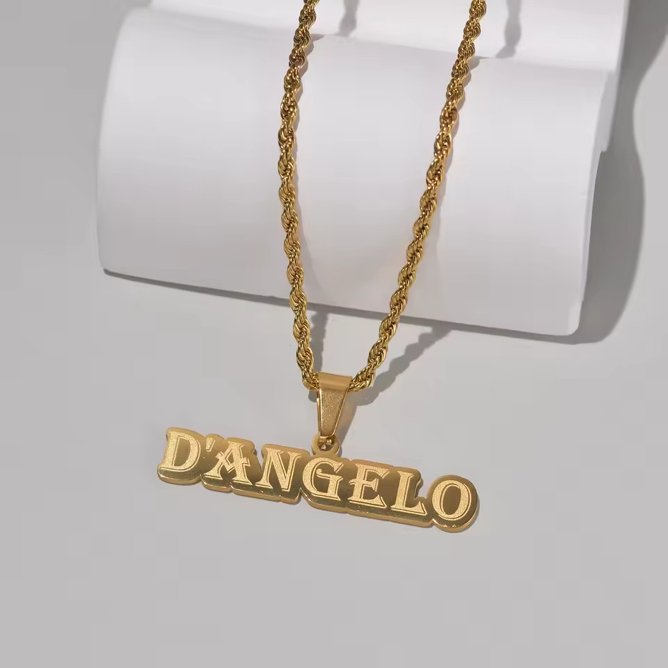 Customized Name Letters Pendant Necklace Rope Chain Jewelry Stainless Steel Gold