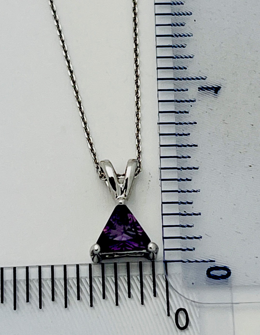 DaneCraft Tarnish Free 925 Sterling Purple Prong Set Trillion CZ Necklace 18”