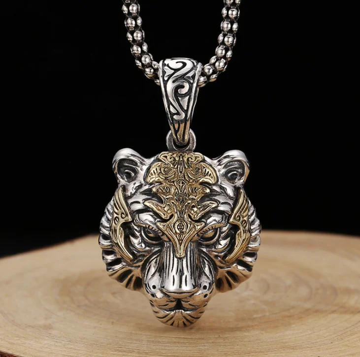 Men’s Fashion Jewelry Silver Tiger Head Pendant Necklace 569