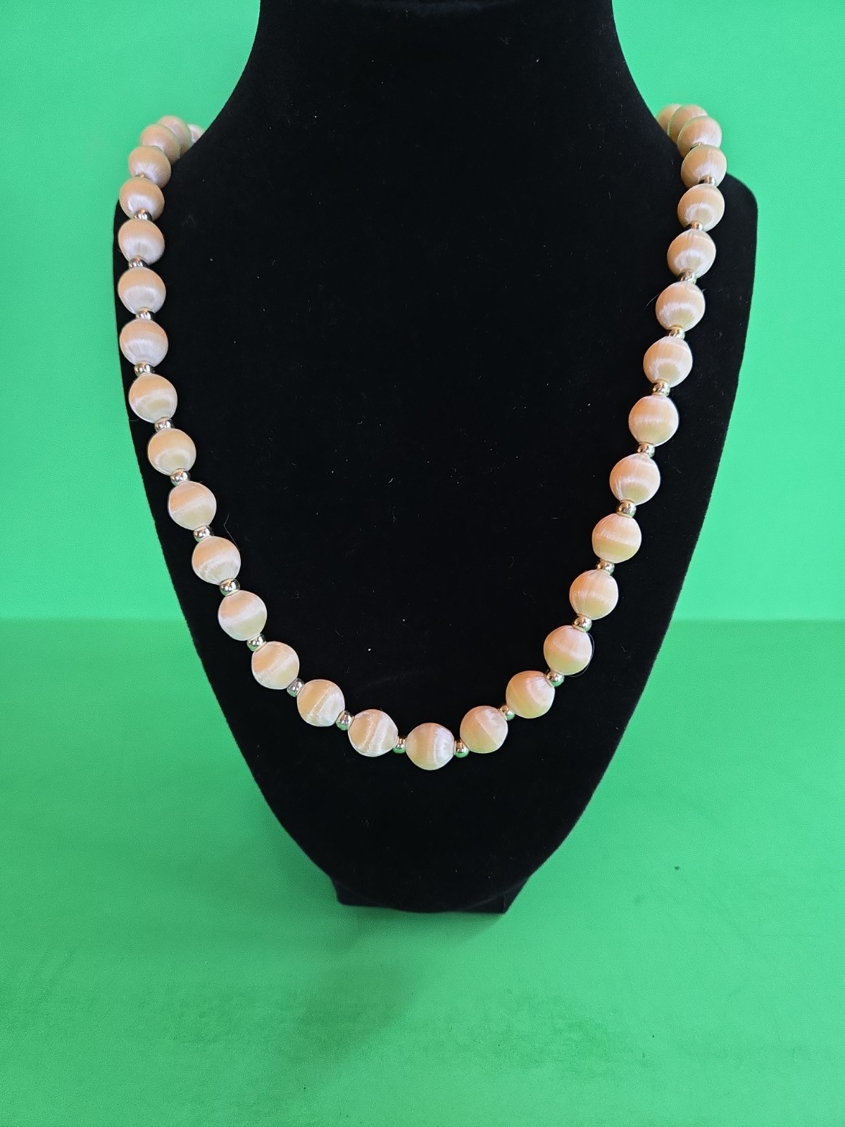 Four Vintage Gold Tone Yellow, Cocoa, White & Pink Silk Satin 14-15″ Necklaces