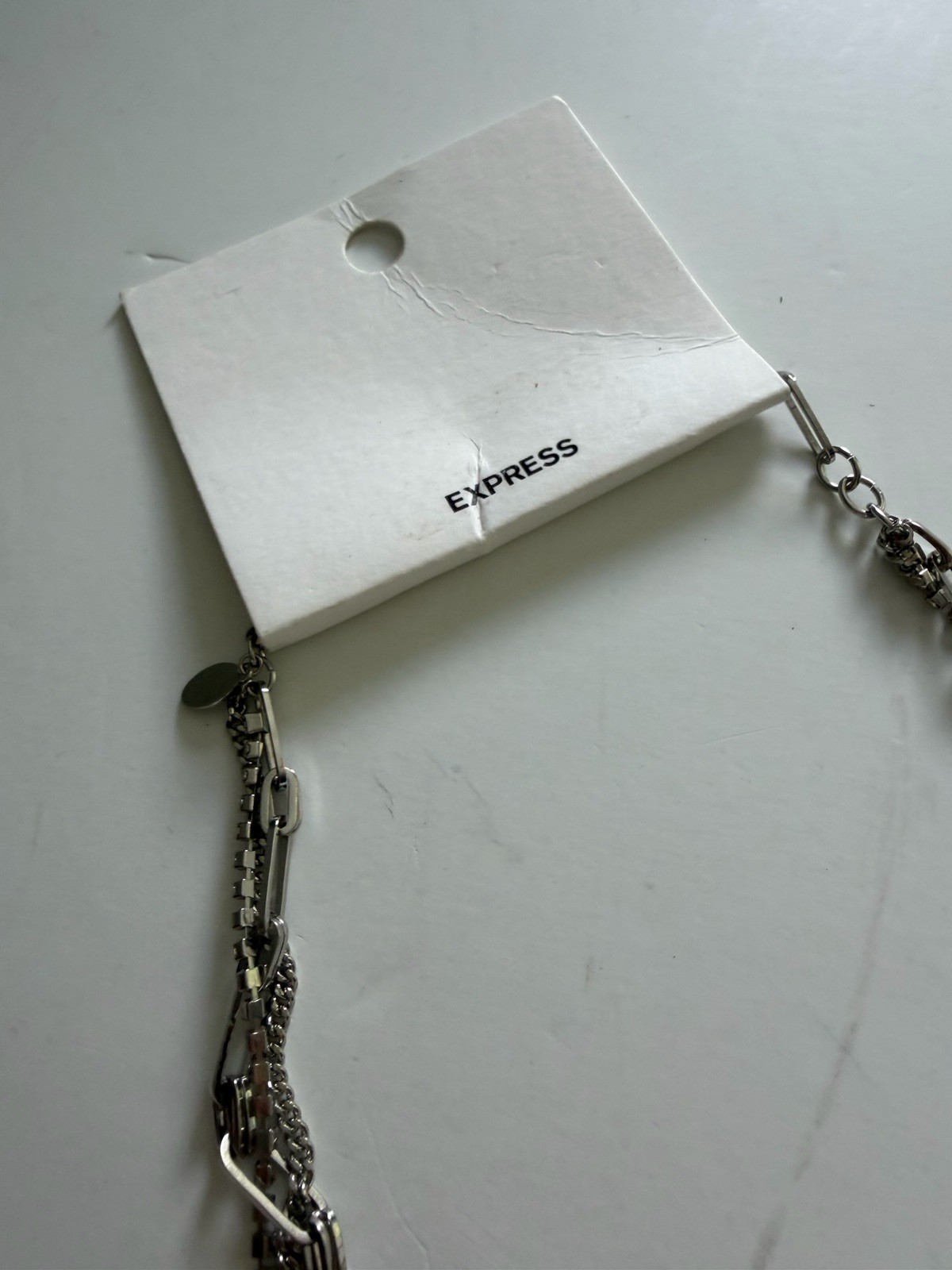 New Express Layered Multi Chain Necklace Paperclip Link Rhinestones Twisted NWT