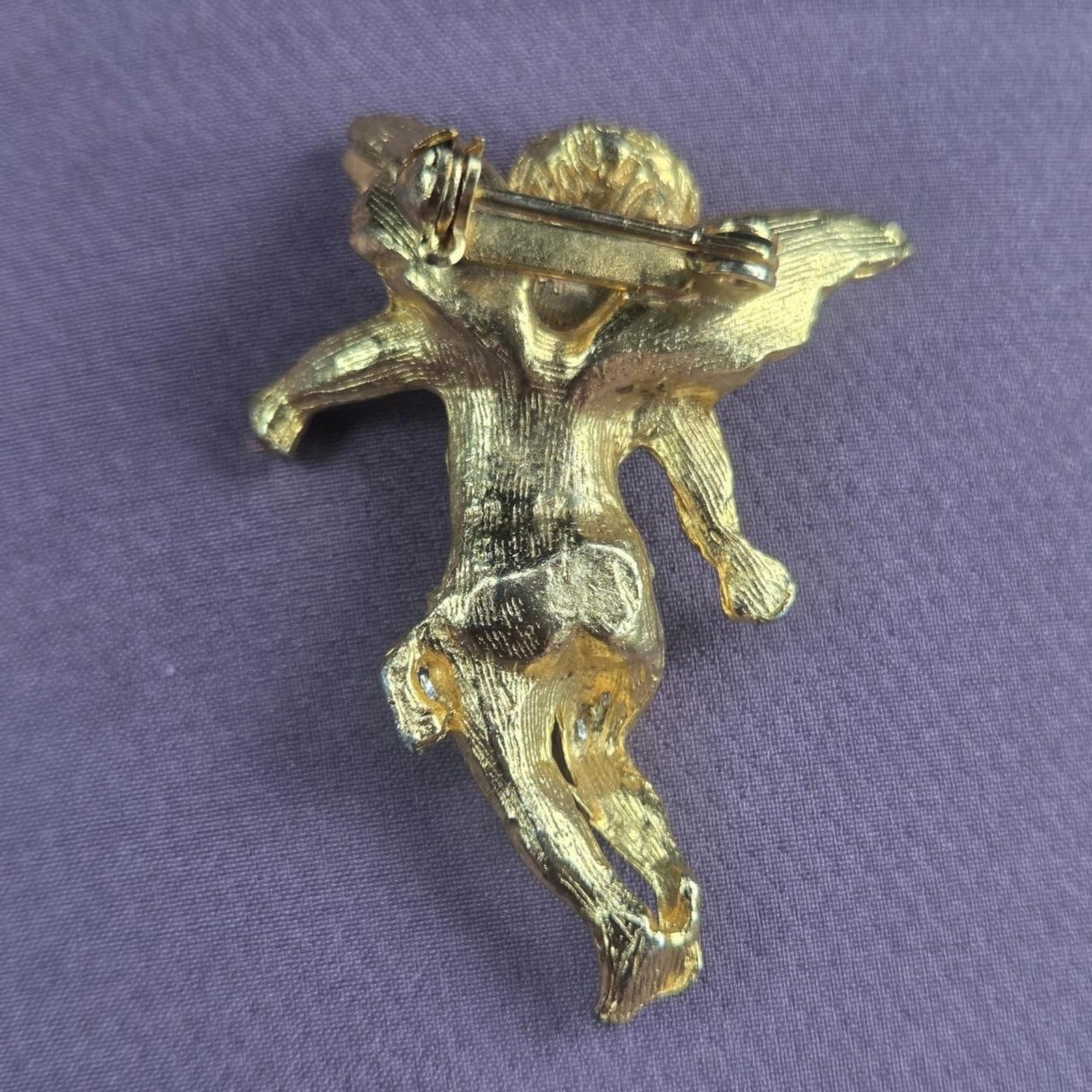 Vintage Gold Tone Cherub Angel Brooch Fairy Cupid Pin Cottagecore