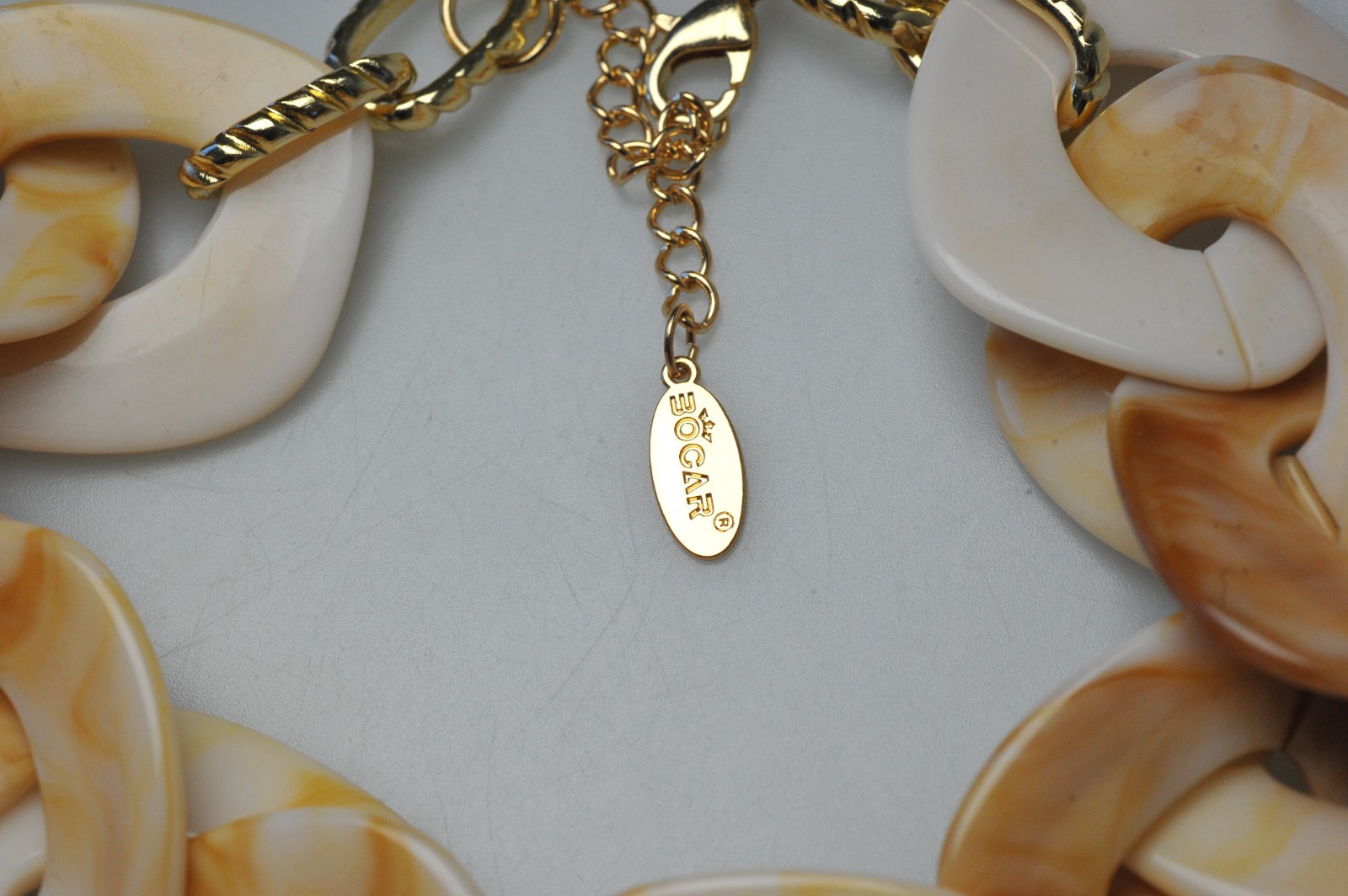 Necklace chunky swirl signed Bocar ivory cream tan statement collar H