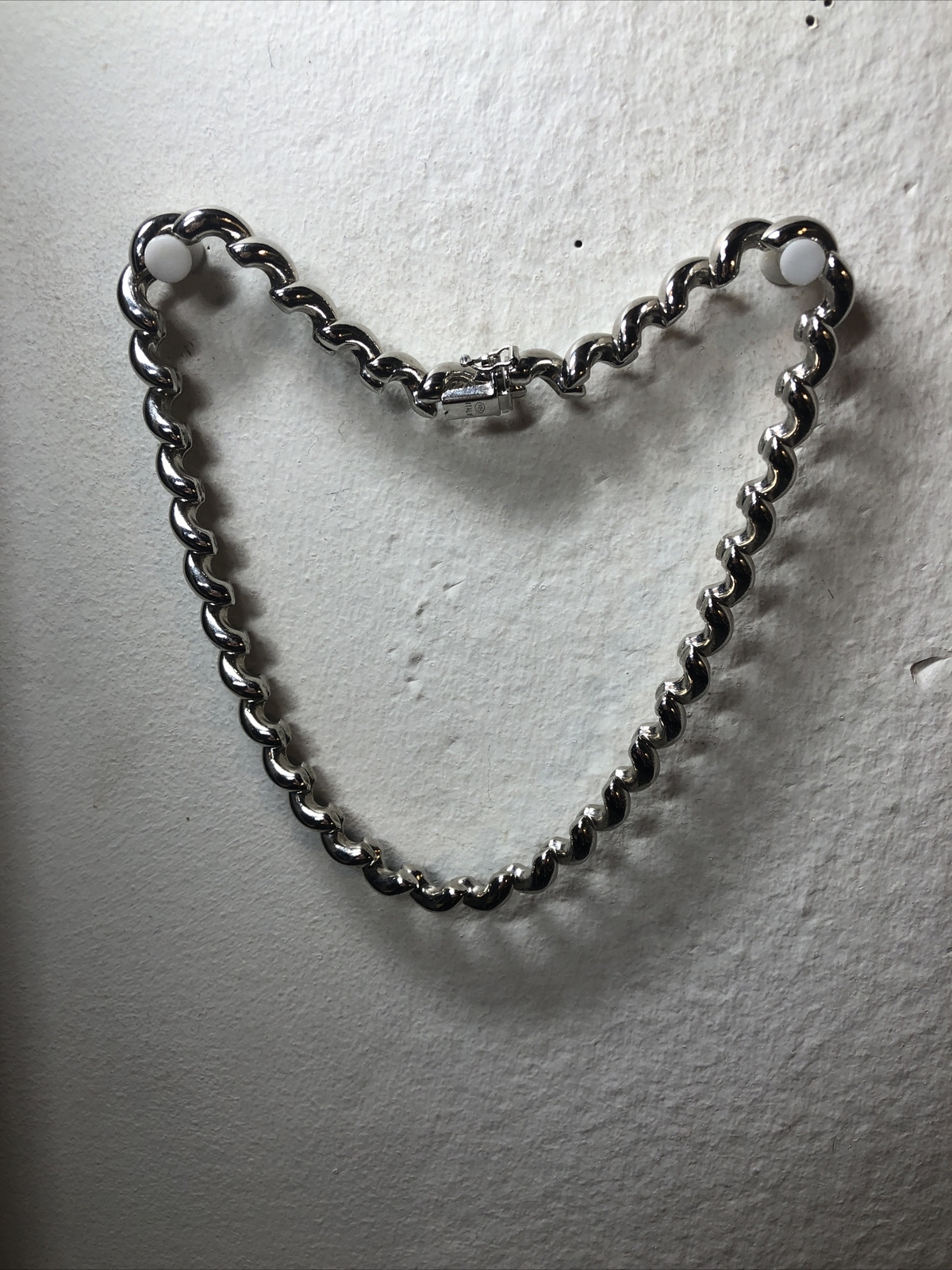 925 Sterling Silver San Marco AT Italy Macaroni Link Collar Necklace 16 G2U
