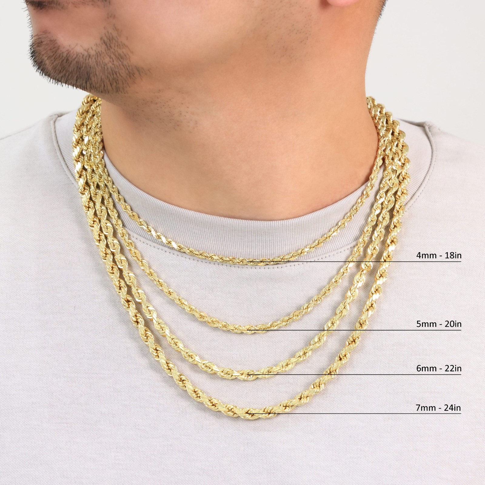 18k Yellow Gold Diamond Cut Rope Chain 2mm-5mm Necklace Mens Womens 16″- 28″