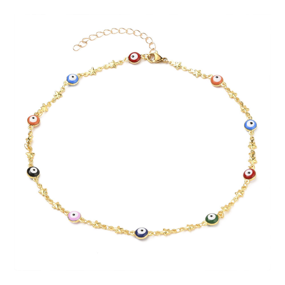 Enamel Necklace Stainless Steel Lobster Evil Eye Star Gold 13.5″ 16″ Z536
