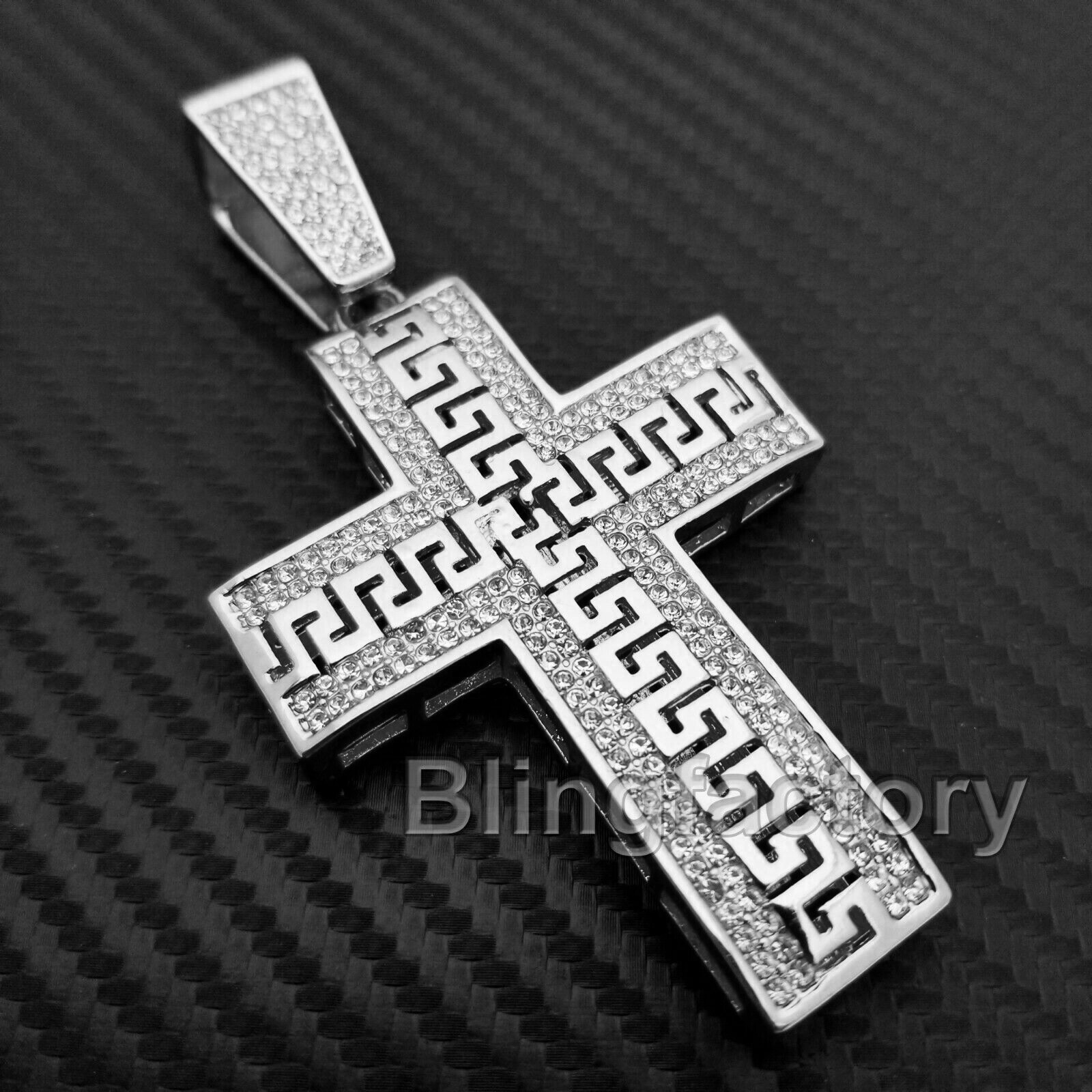 HIP HOP JEWELRY ICY CUBIC ZIRCONIA SILVER PLATED LARGE CROSS BLING CHARM PENDANT