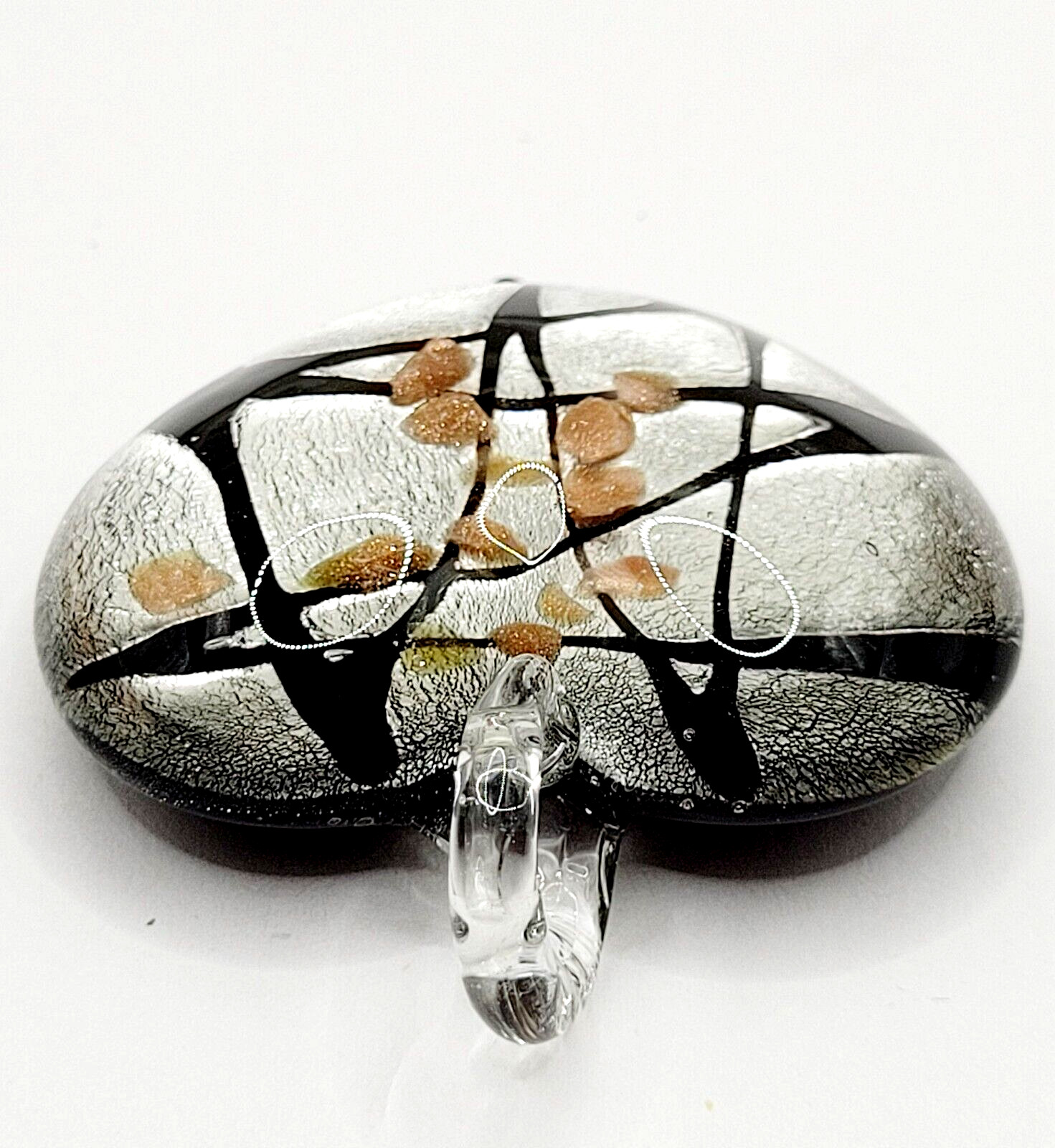 Artisan Modern Art Glass Heart Pendant Silver Black Gold Color Foiled Glitter