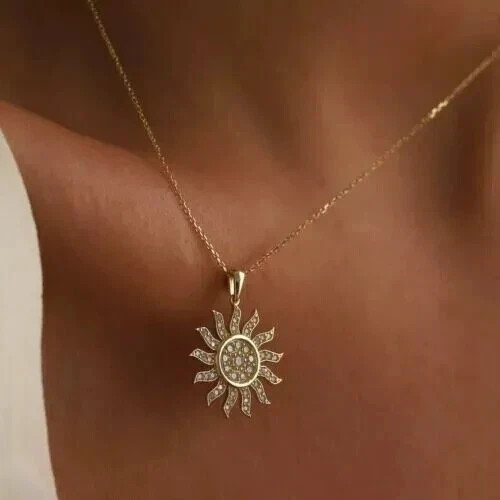 Women’s Elegant Pendant Necklace Round Simulated Diamond 14K Yellow Gold Plated