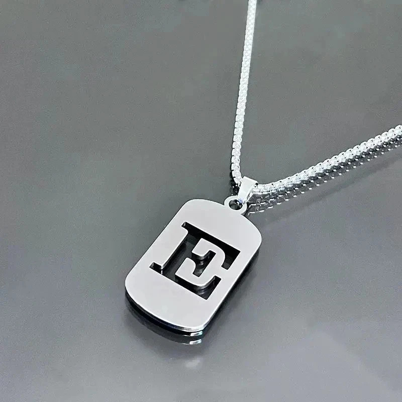 Fashion Punk A-Z Initial Tag Letter Stainless Steel Pendant Necklaces for Men