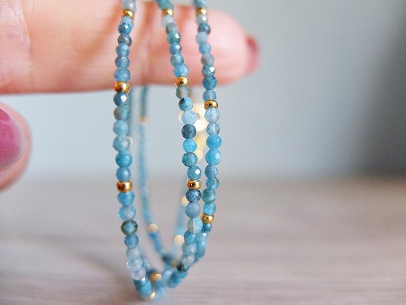 A++ Dainty Apatite Faceted Round Gemstone Gold Filled Beads Women Necklaces 24”