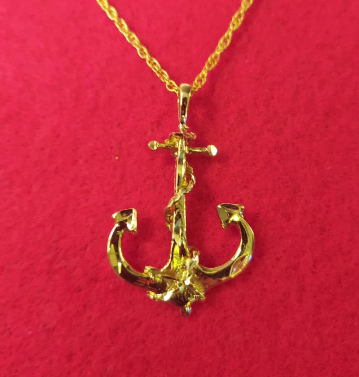 14KT GOLD PLATED ANCHOR CHARM PENDANT WITH 16″-30″ ROPE CHAIN -2285