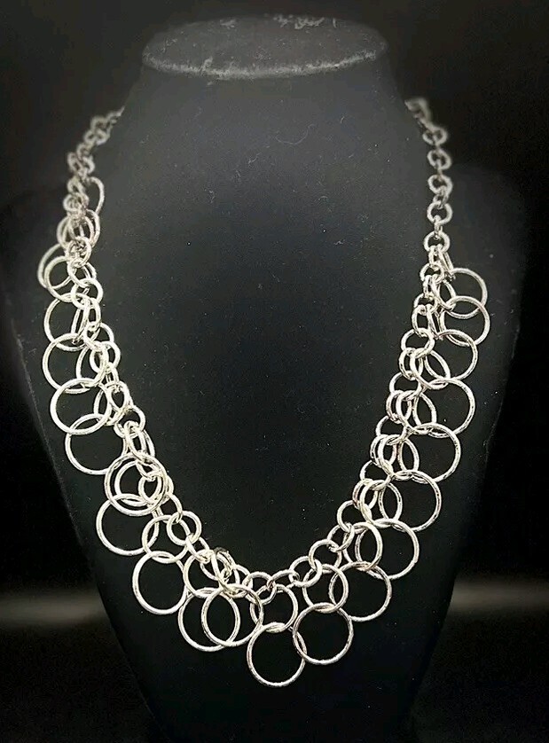Silvertone Circles Necklace with Best Stamp