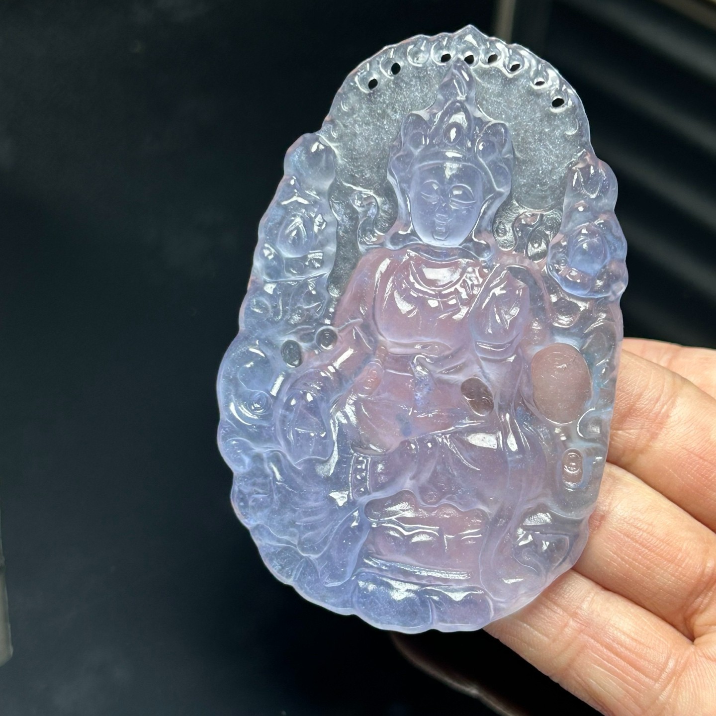 Nature ice white Burmese Jade Jadeite Carved Kwan-yin lucky Pendant&Necklaces