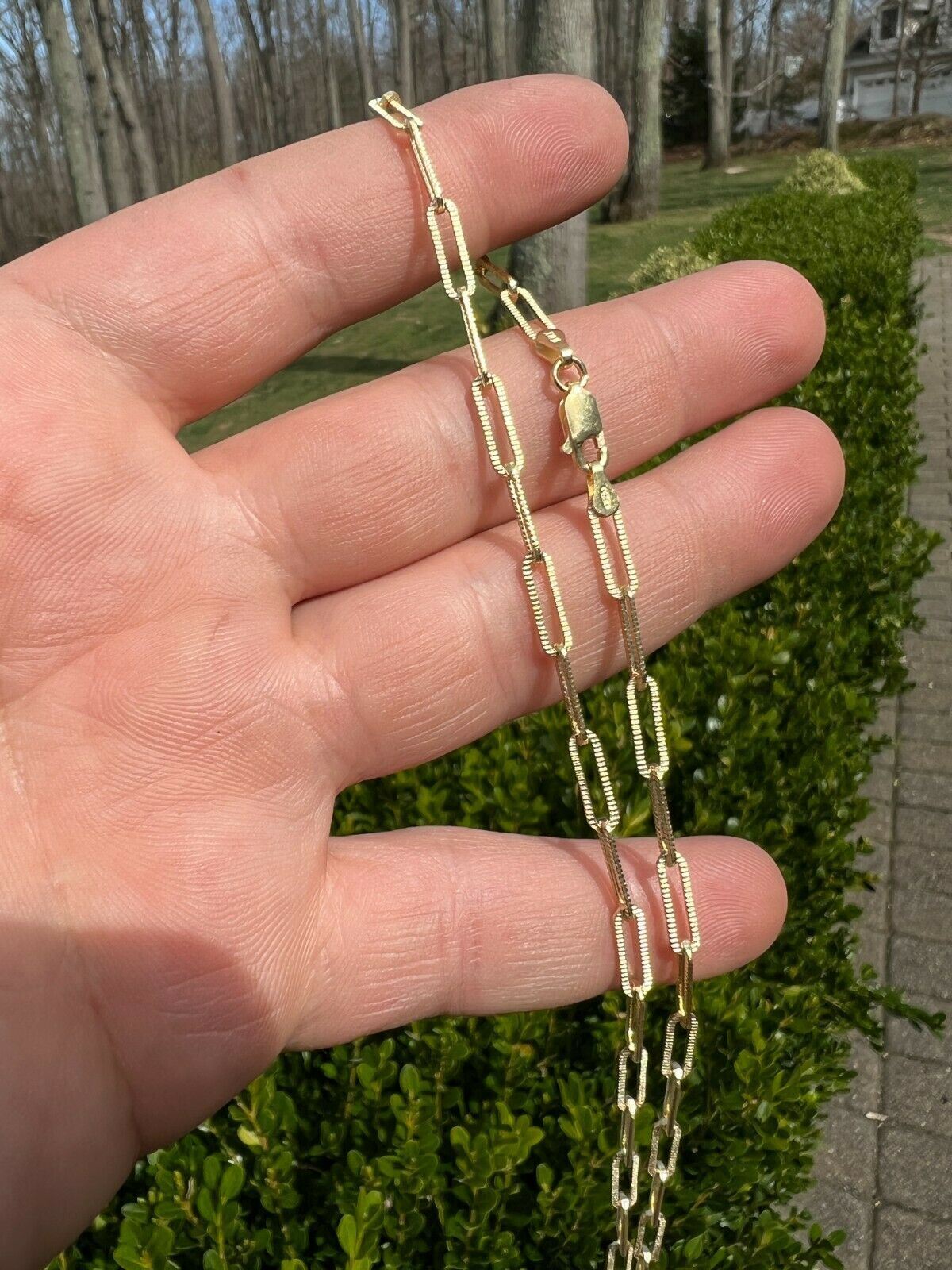 14k Gold Plated Silver Paperclip Chain 3.5mm Diamond Cut Necklace Italy Layered