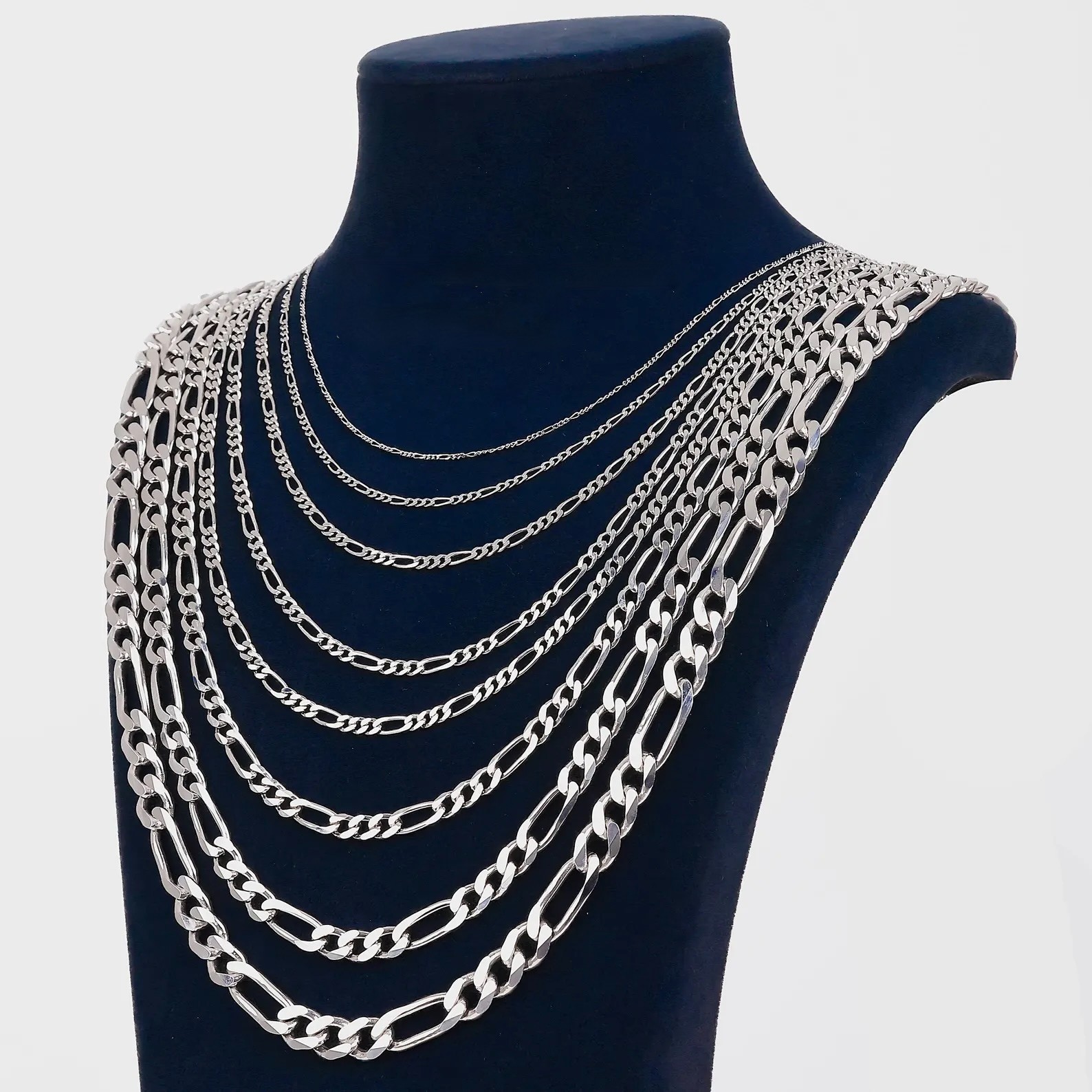 925 Sterling Silver Figaro Necklace Heavy SP Solid Link Chain 18-24″