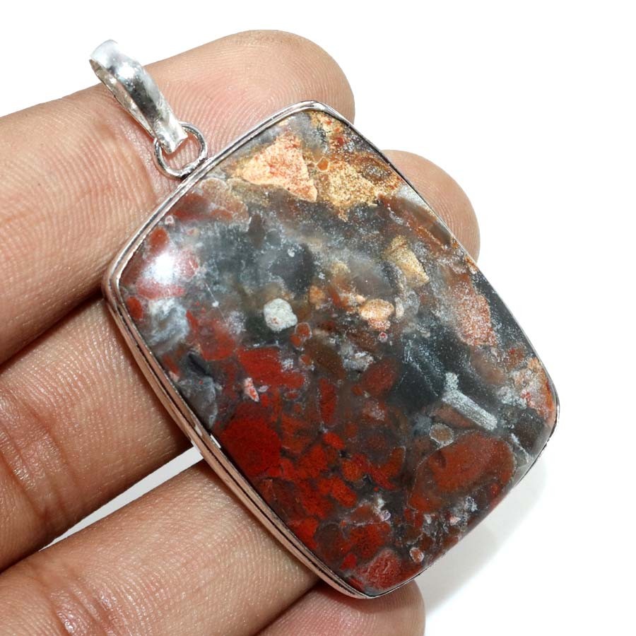 925 Silver Plated Massive Red Jasper Pendant 45X32mm Limited Stock Deal MJ