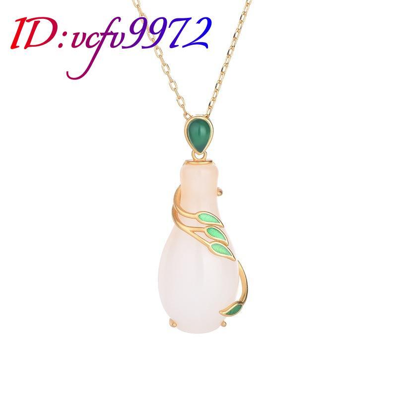 White Natural Jade Vase Pendant Necklace Real Jewelry 18K Gold Plated Designer