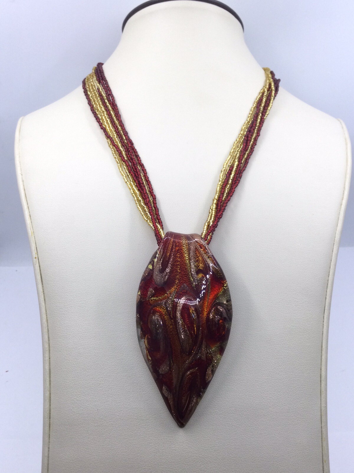 VENETIAURUM MURANO ITALIAN ART GLASS – REDS & GOLDS – SIGNED – BOX – TAGS (C850)