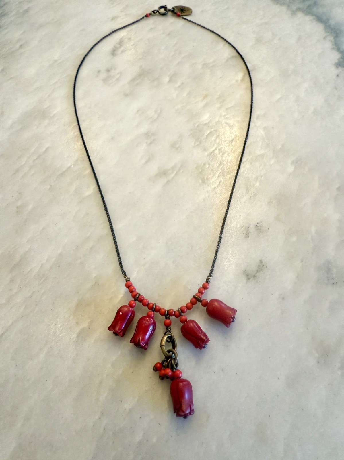 Designer Signed Isabel Marant Coral Color tulip Beaded Necklace sample/prototype