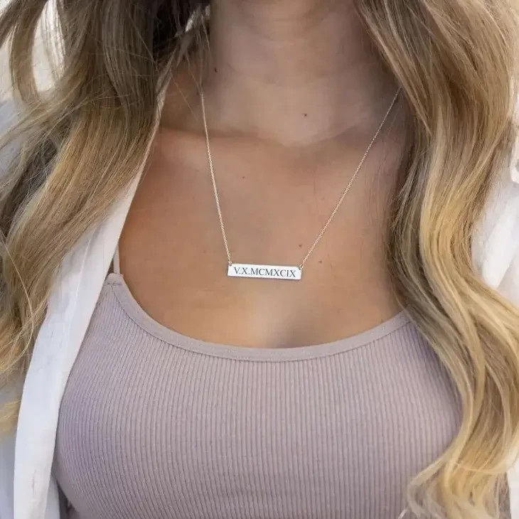 Roman Numeral Date Sterling Silver Necklace Personalized Custom Gift Handmade