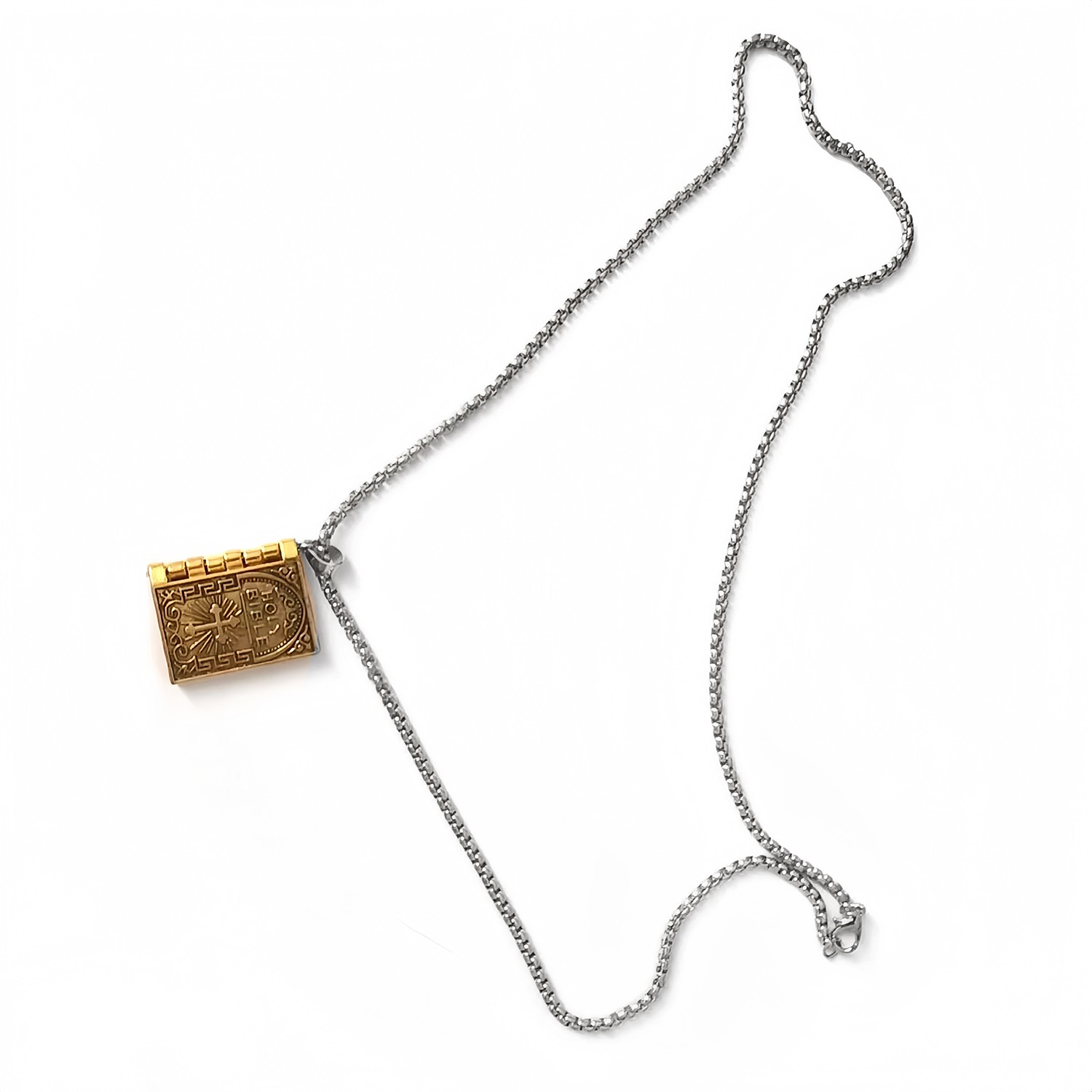 Bible Book Pendant Necklace Vintage Gold Cross Unique Jewelry For Men Women US