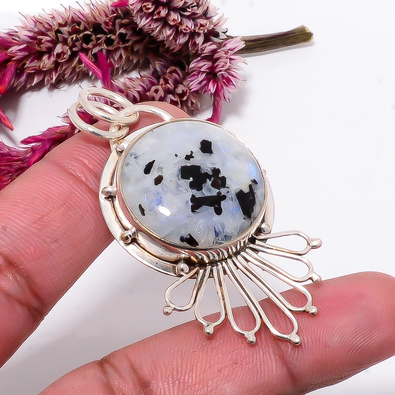 Rainbow Moonstone Designer Handmade 925 Sterling Silver Pendant 2.15″ Sku24