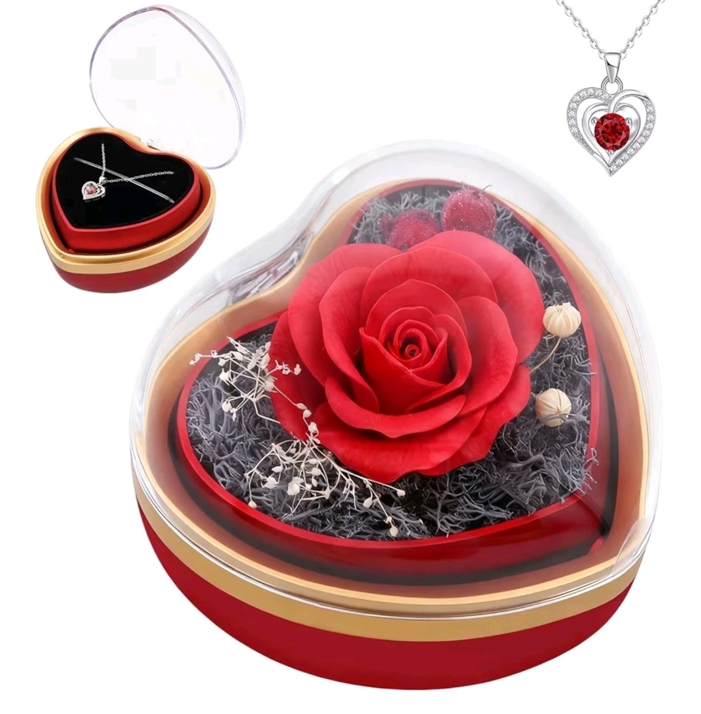 Eternal Rose Keepsake With Heart Necklace, Valentine’s Day, Anniversary Gift Box