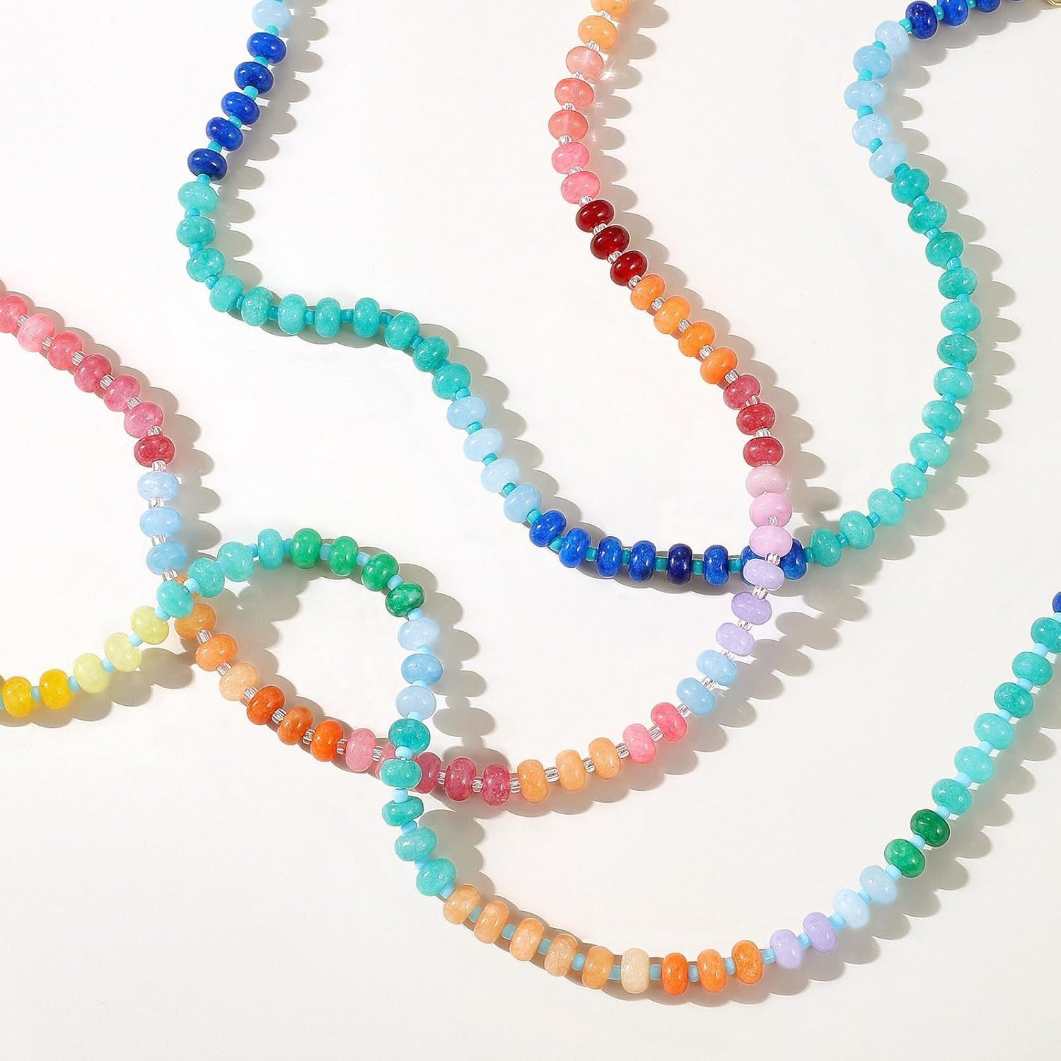 KELORIS PATH Beaded Gemstone Necklaces for Women, Boho Colorful Bead Choker Neck