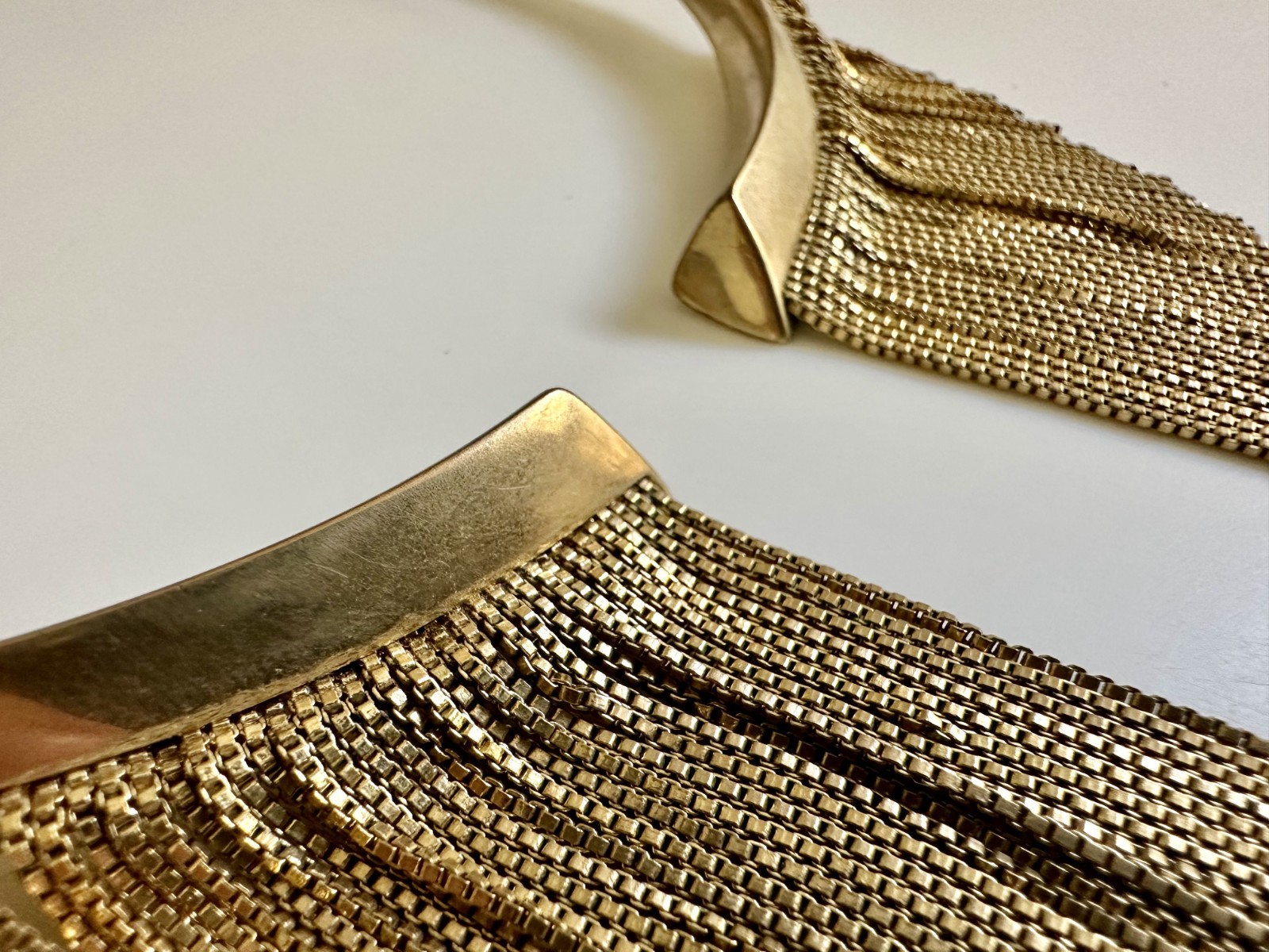 SARAH MAGID brass gold statement fringed chain collar choker necklace