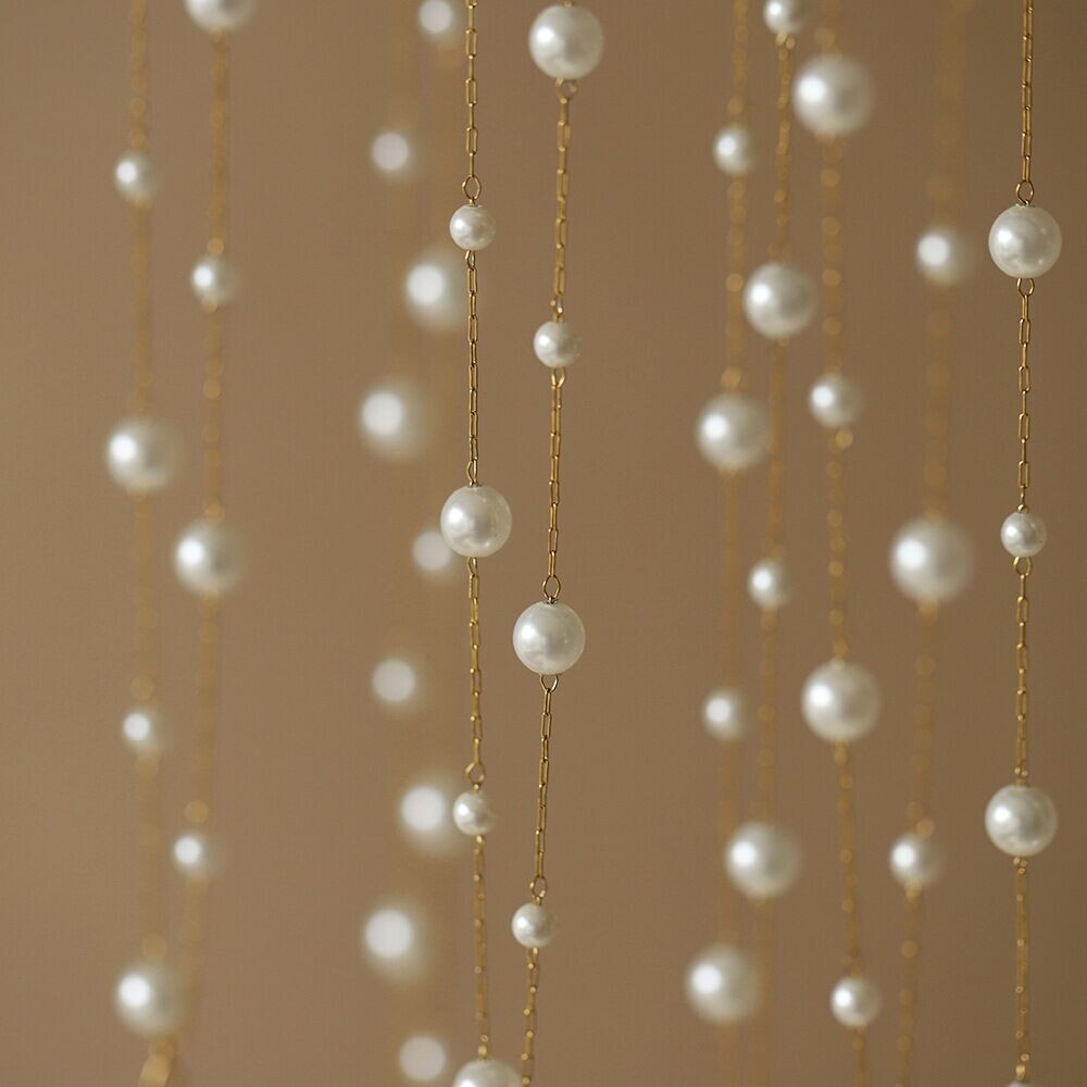 Woman 18K Gold Plated Stainless Steel Pearl 2 Layers Chain Necklace