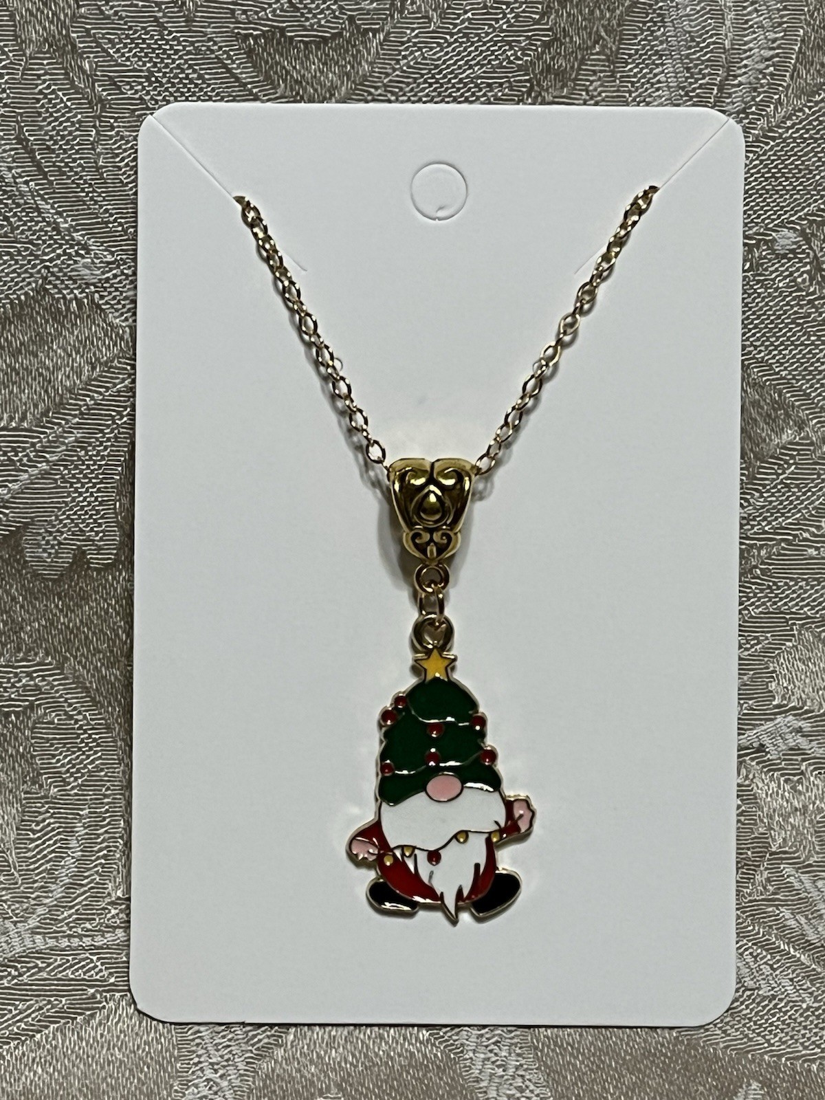 Christmas Santa Gnome Enamel Charm Gold Boho Holiday Trendy Adorable Necklace