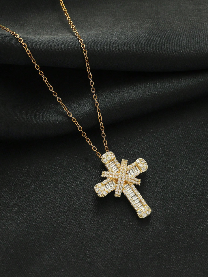 Iced Out Cross Necklace CZ Pendant Bling Hip Hop Chain Zircon Jewelry Women Men