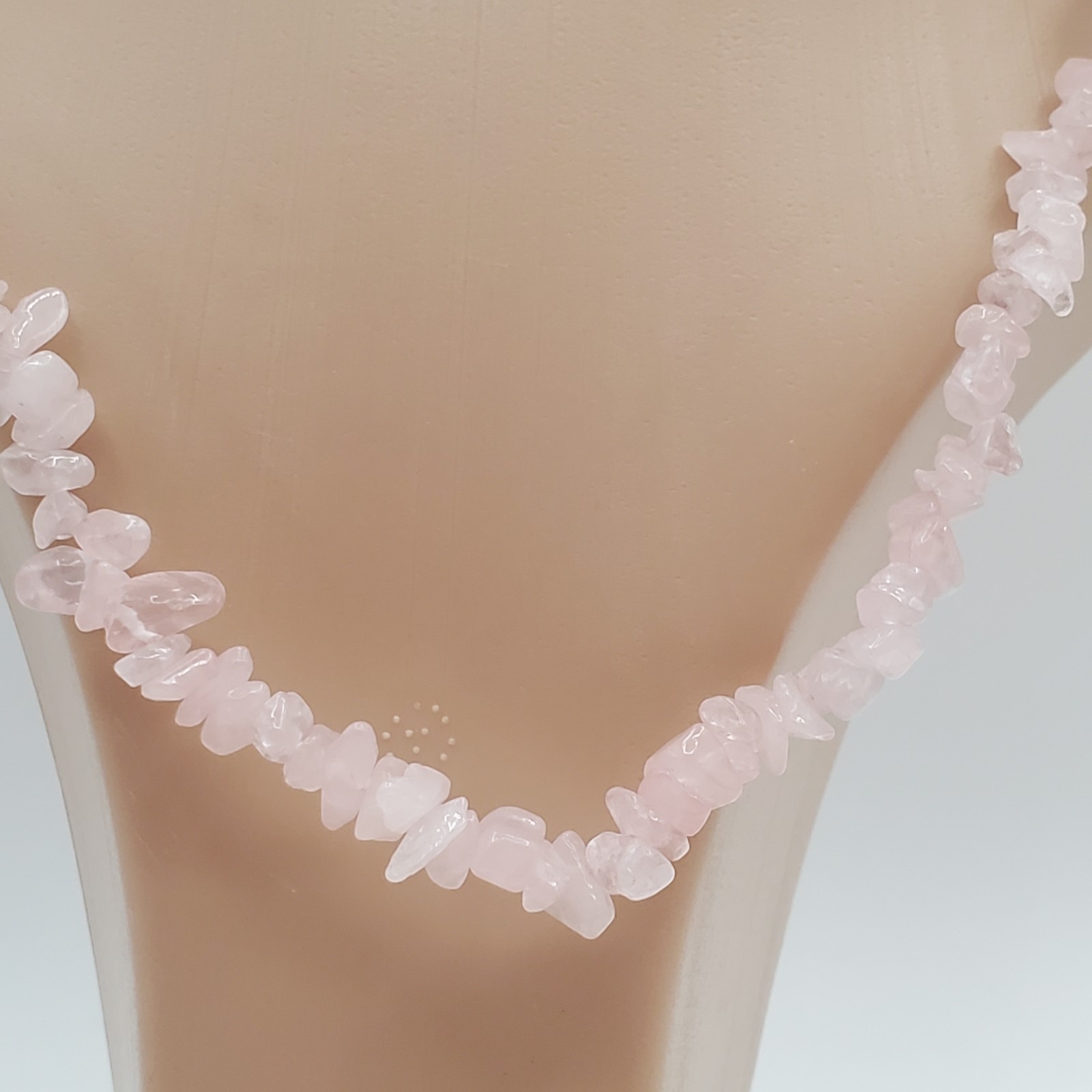 Rose Quartz Gemstone Chip Bead Necklace 23in Pale Pink Stones Magnetic Clasp VTG