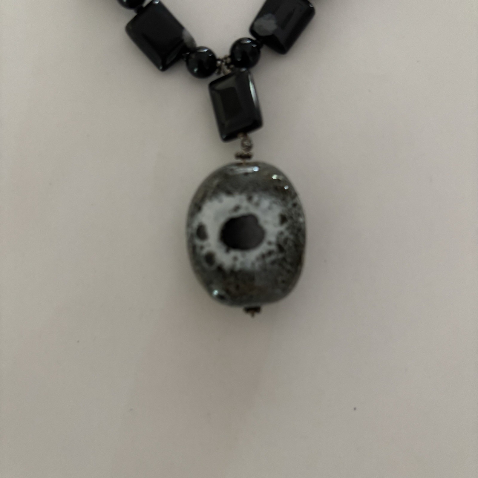 Boho Stone And Bead Necklace Black Grey