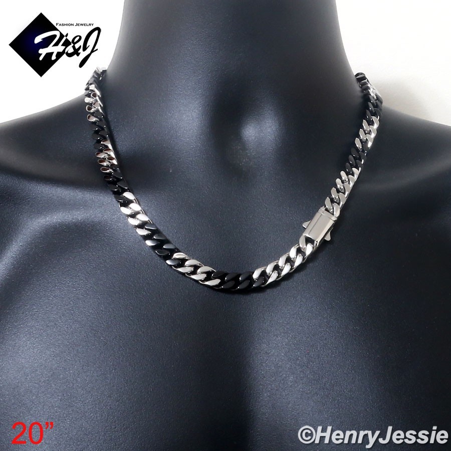 18″-40″MEN Stainless Steel 8.5mm Silver/Black Plated Miami Cuban Necklace*172