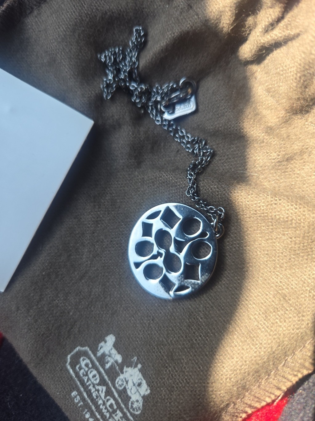 Women’s Coach Black & Silver Crystal Logo Pendant Necklace, One Size
