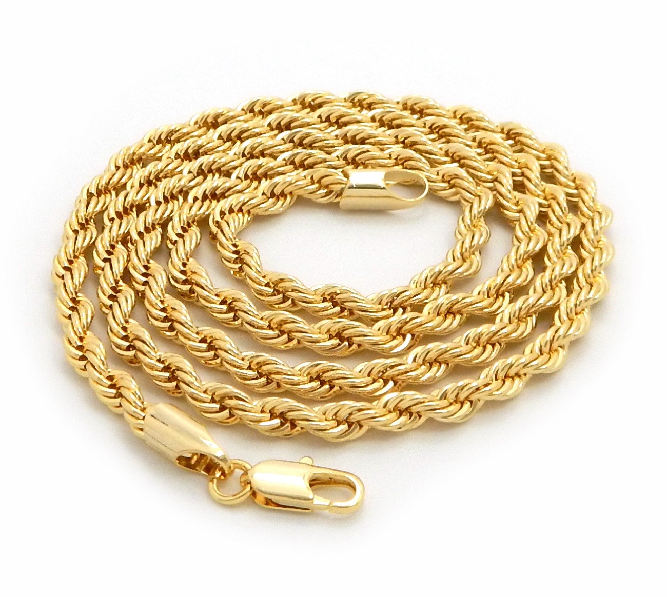 Mens 14K Yellow Gold Plated Rope Chain Necklace 2.5mm 3mm 4mm 18″ 20″ 24″ 30″