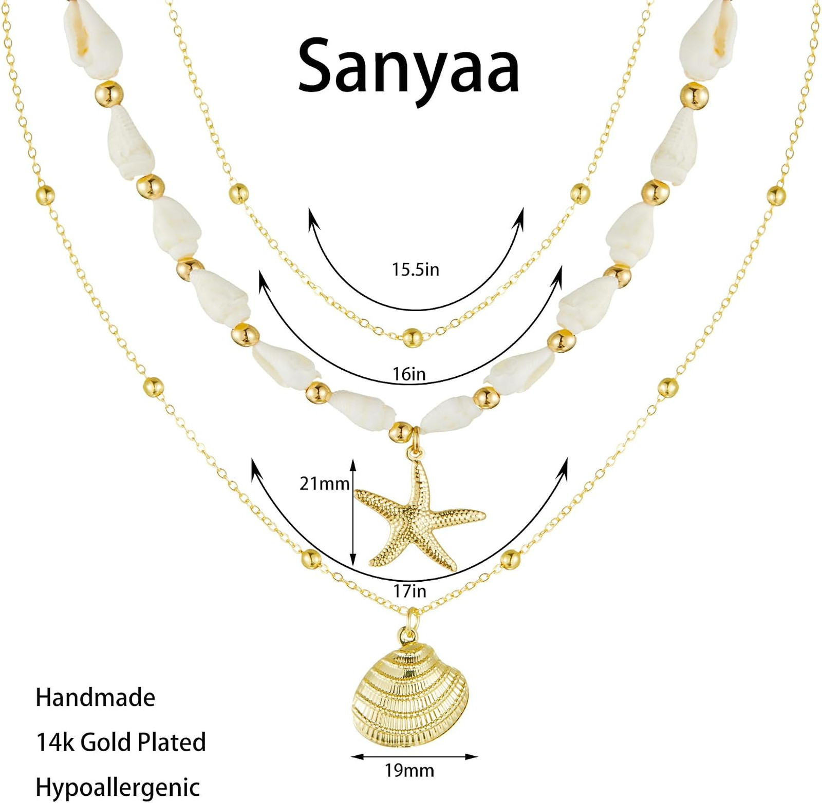 Seashell Necklace for Women Conch Shell Starfish Pearl Pendant Dainty Beach