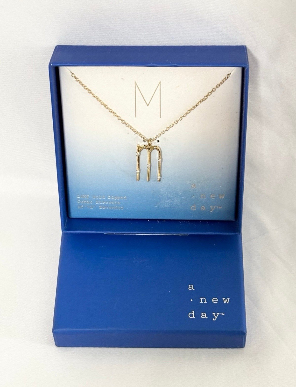 14K Gold Dipped ‘M’ Initial Necklace with Cubic Zirconia – a new day – NIB
