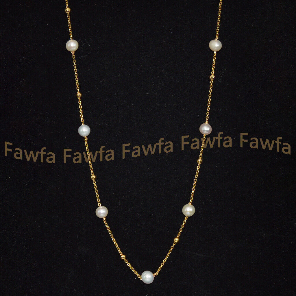 Natural White 6-7mm Freshwater Baroque Pearl Beads Chain Necklace 20/32”