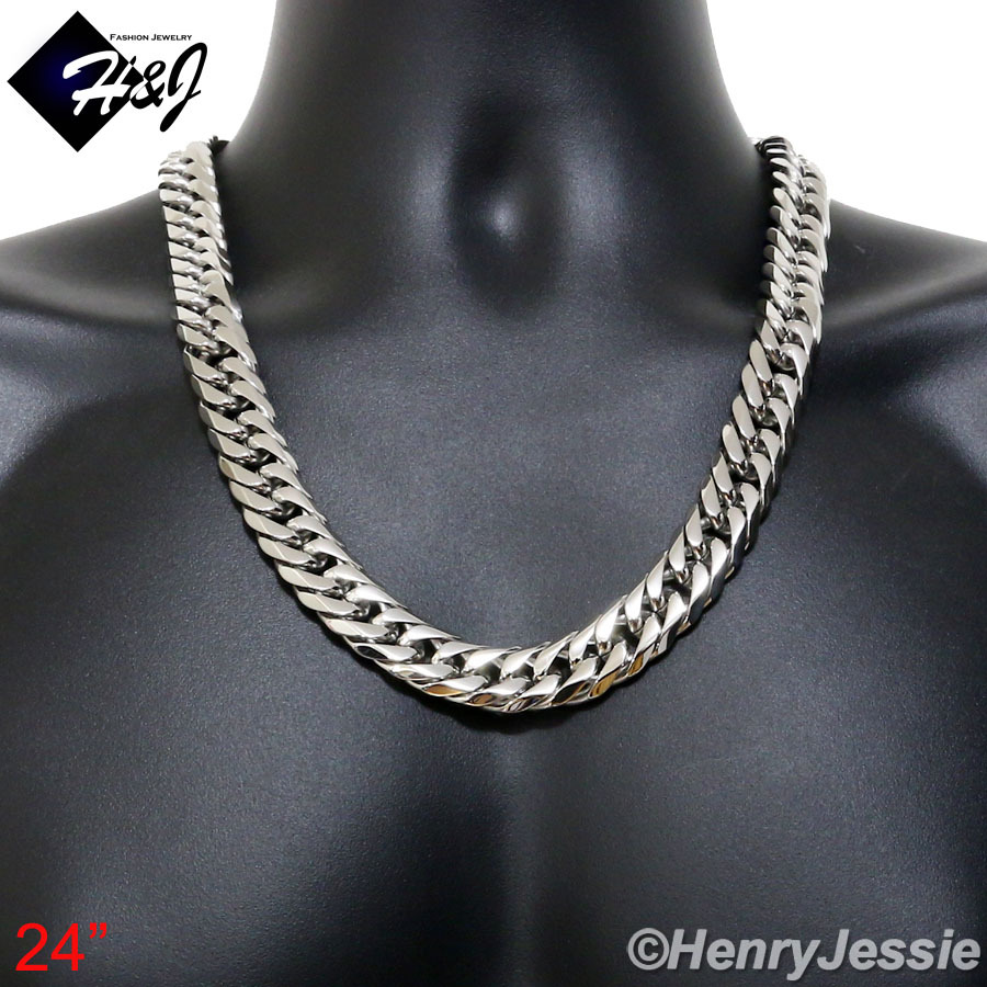 20″-40″MEN Stainless Steel HEAVY WIDE 16mm Silver Cuban Curb Link Chain Necklace