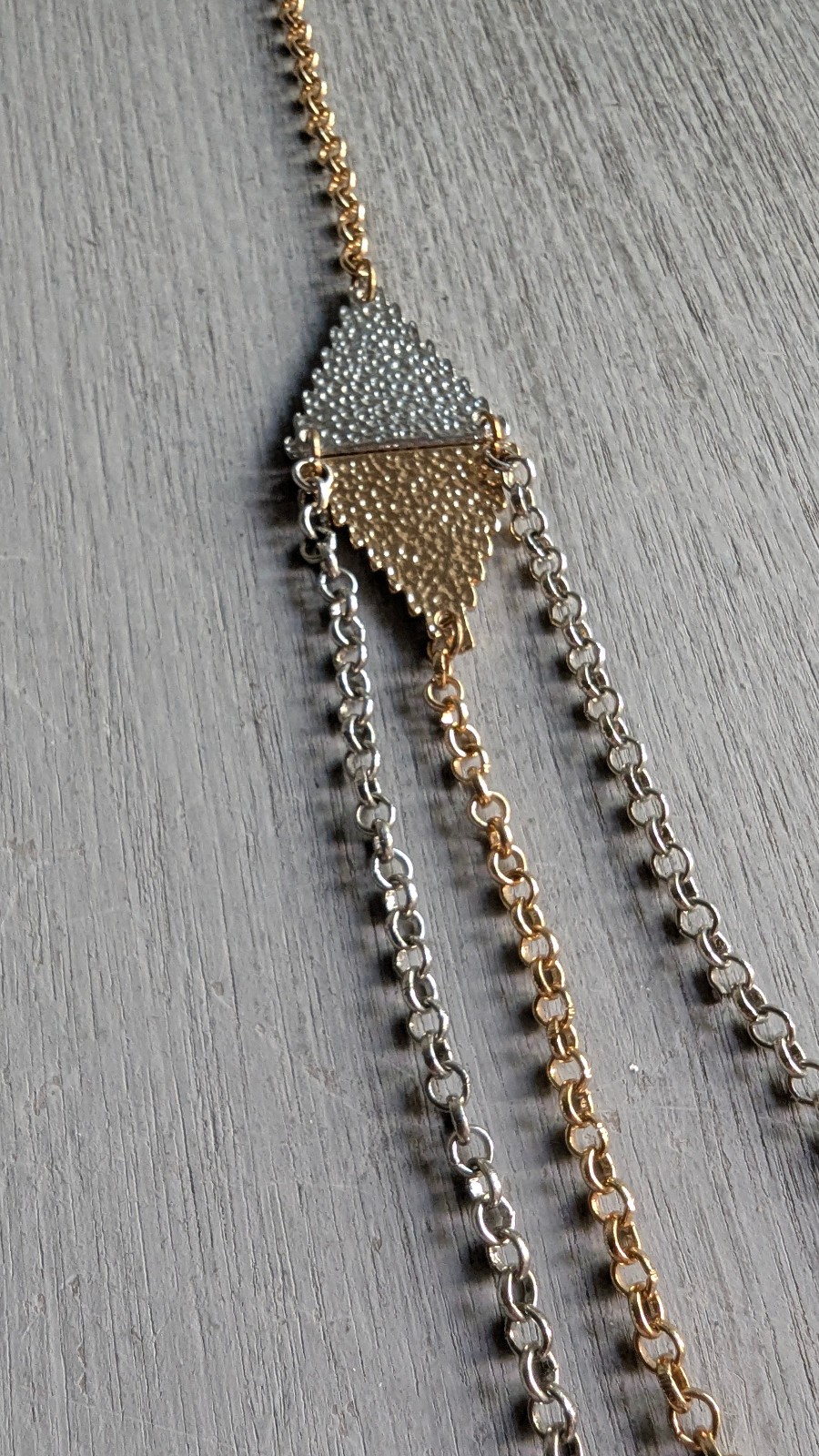 Layered Chain Necklace Three Strands, Two-Tone, Gold Silver 33″ Long Necklace