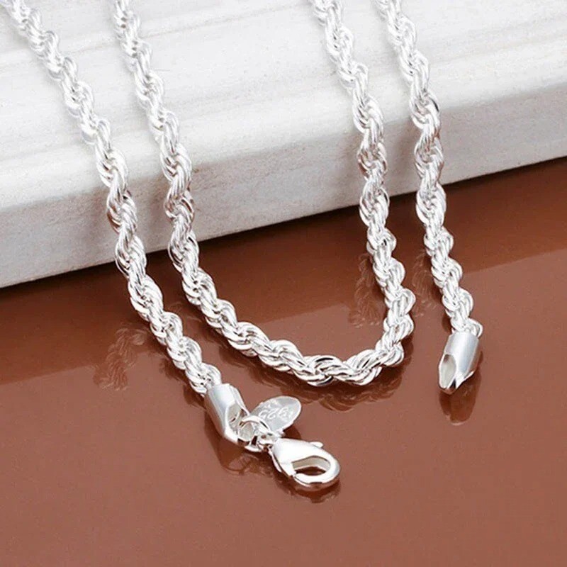 Collar Cadena De Plata 925 Para Mujeres Hombres De Alta Calidad De Moda Regalo