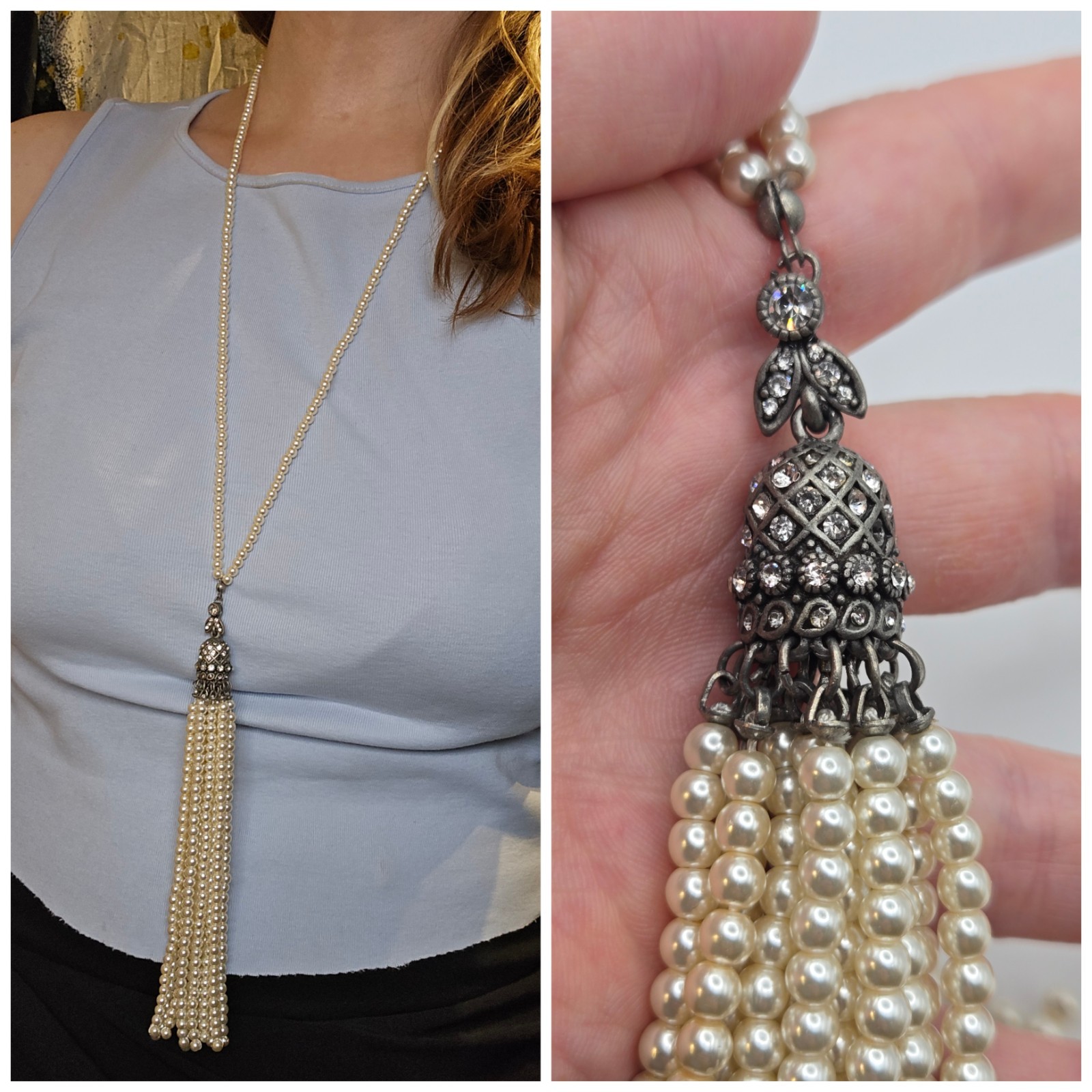 Vintage Long Tassel Pearl Necklace Art Deco Victorian Revival 32″ 20s Flapper