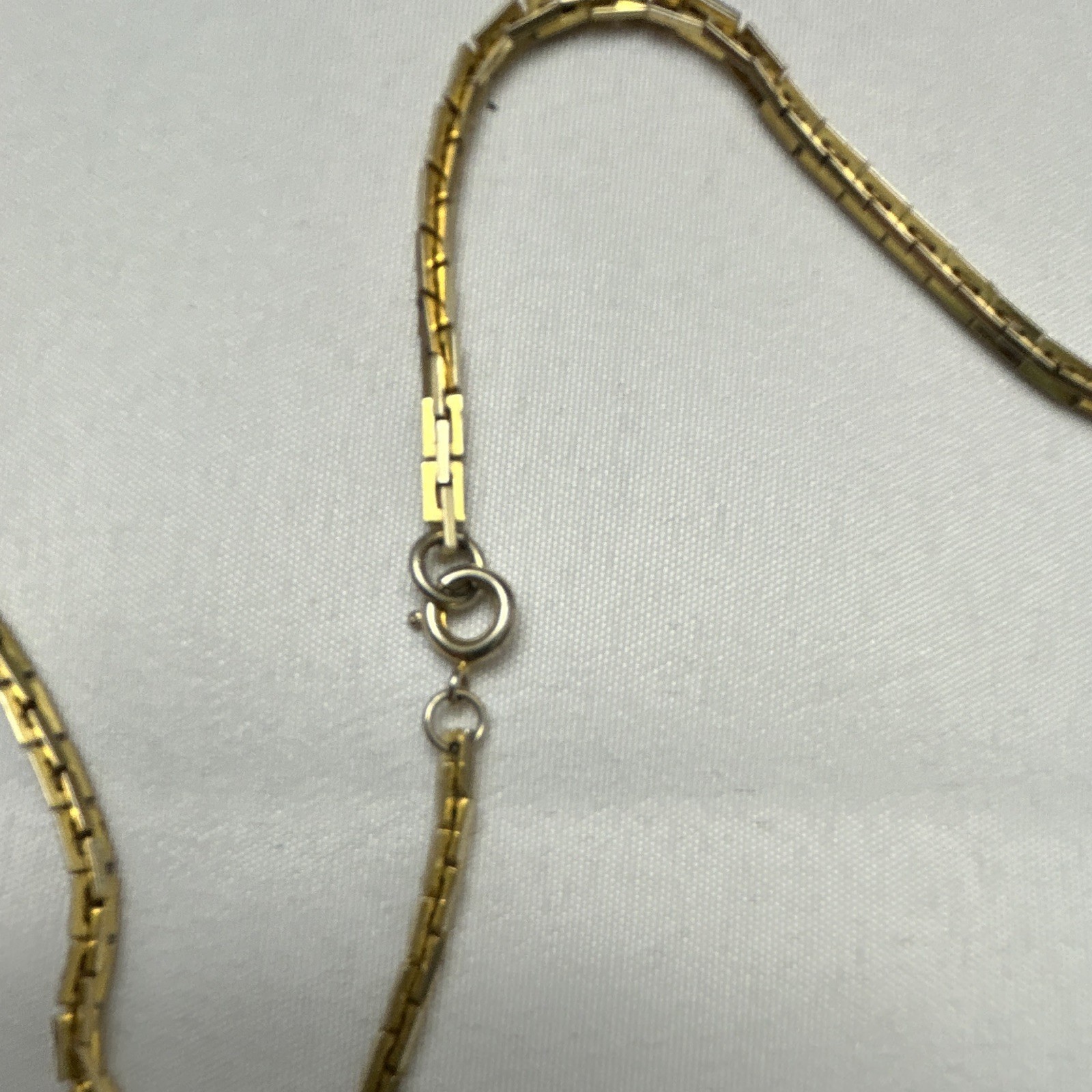 Gold Tone Box Chain Necklace, Spring Ring Clasp, Metal, No Stone