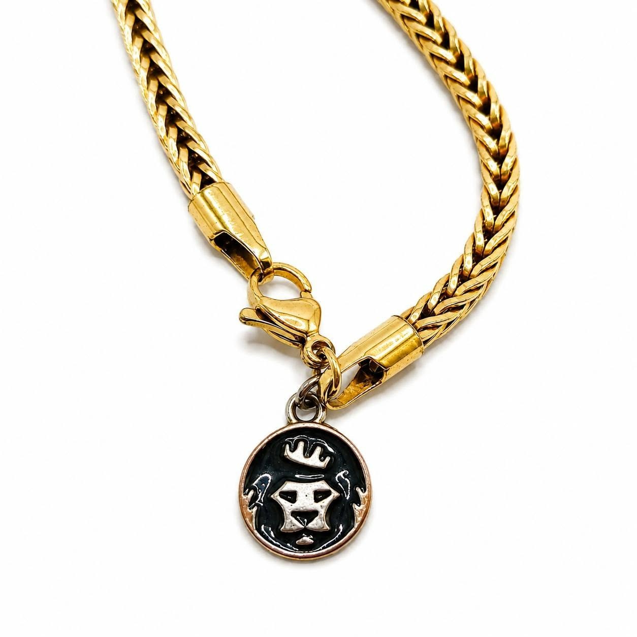 Authentic King Ice 4mm Franco Chain 26″ Gold Tone Lion Tag Hip Hop Necklace VTG