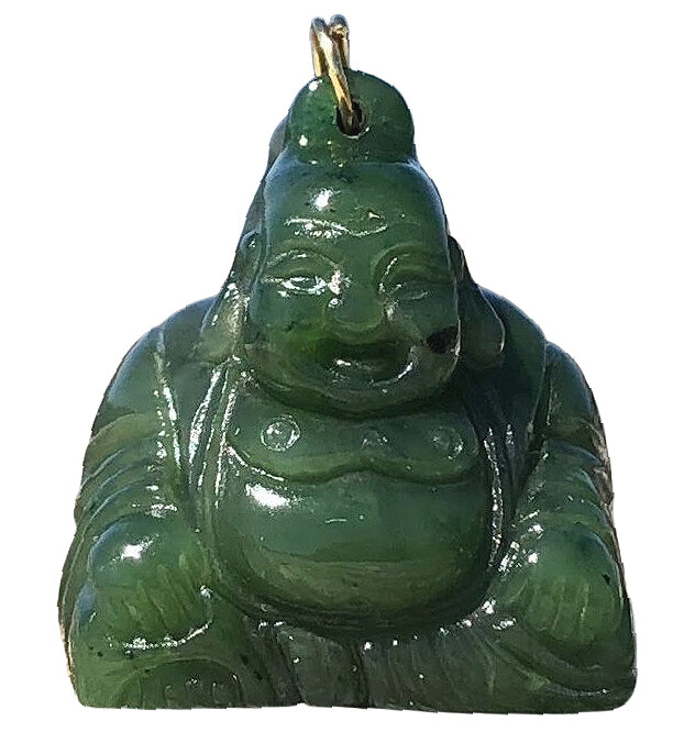 19mm Genuine Natural Nephrite Jade Happy Buddha Pendant Necklace On Cord