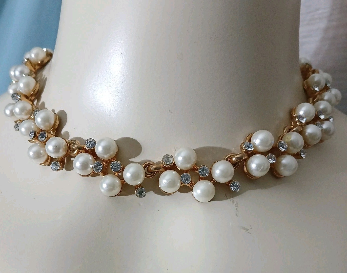 Betsey Johnson Faux Pearl and Rhinestone Cluster Collar Necklace Coquette…